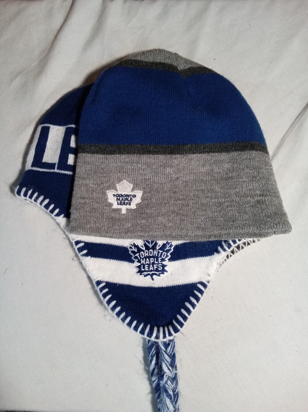 NHL Toronto Maple Leafs Hats(2)Blue & Gray Earflap Knit Hat